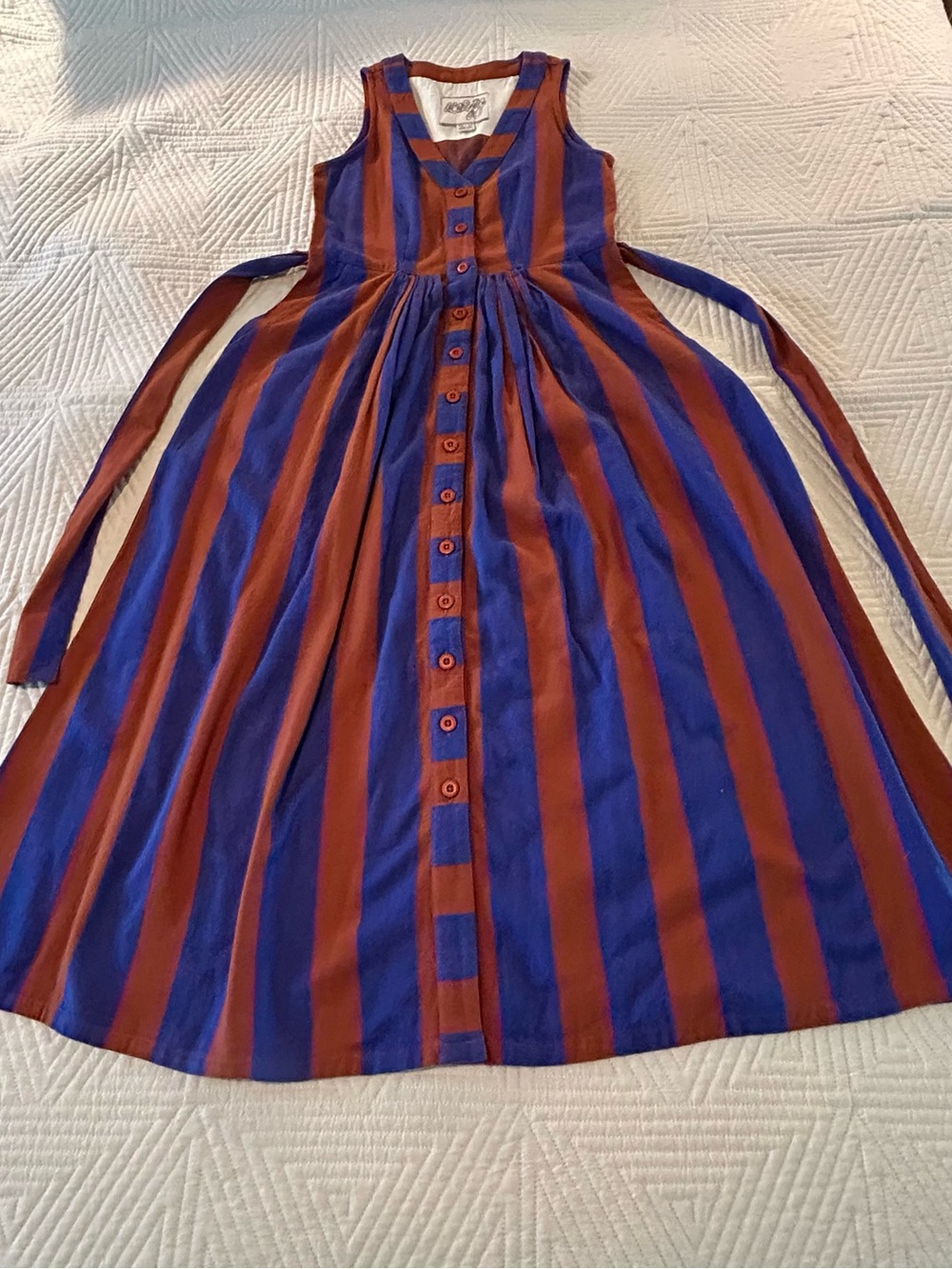 ace & jig XS Blue Striped Sleeveless Button Front Long A-Line Dress Callie rodeo